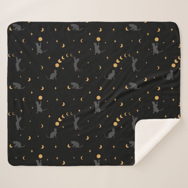 Cats and Moon Phases  Sherpa Blanket (Front (Horizontal))