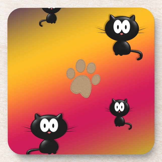Cats and Paw Print Coaster (Front)