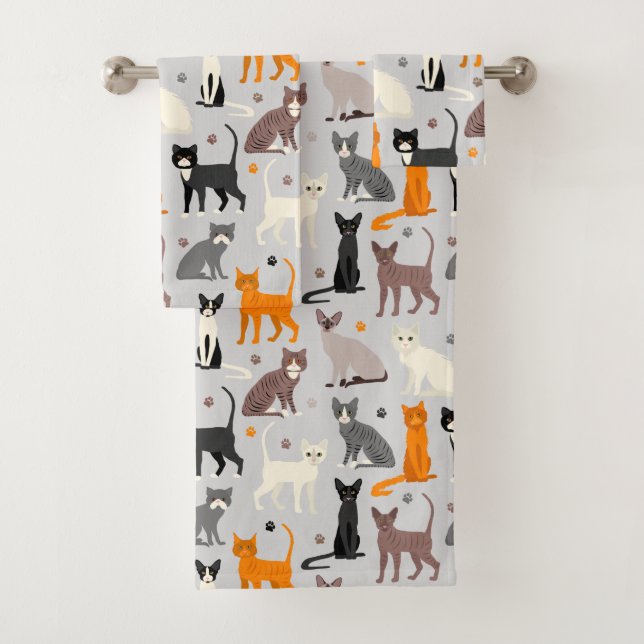 Cats and Paw Prints Bath Towel Set (Insitu)