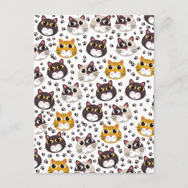 Cats and paw prints pattern postcard (Front)