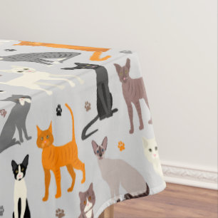 Cats and Paw Prints Tablecloth