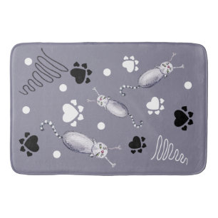 Cats And Paws Watercolor Pattern Bath Mat