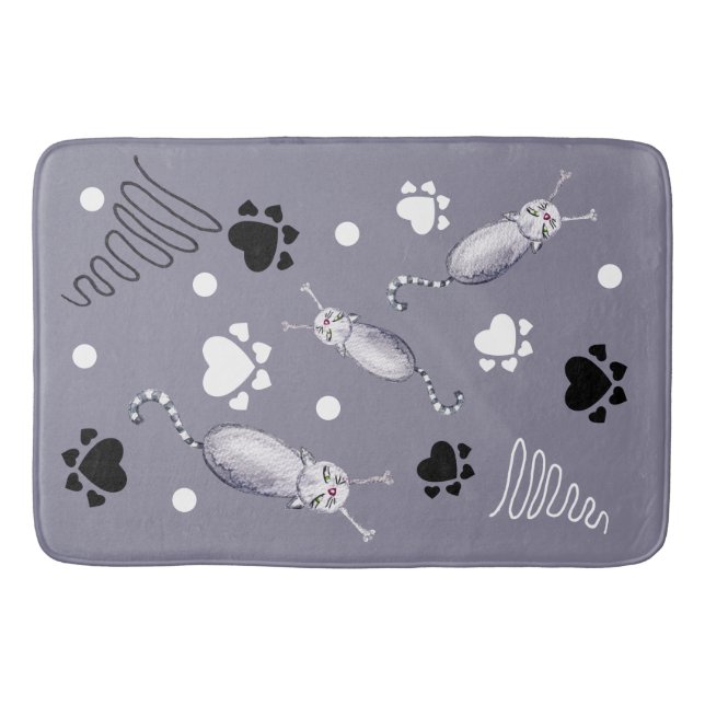 Cats And Paws Watercolor Pattern Bath Mat (Front)