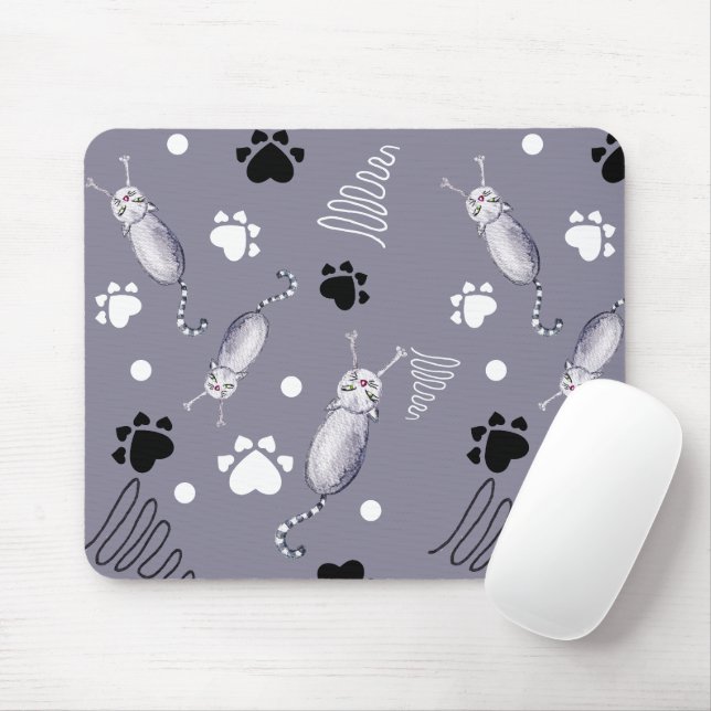 Cats And Paws Watercolor Pattern Mouse Pad (With Mouse)