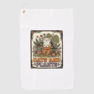 Cats And Plants Cat Plants Cottagecore Vintage Golf Towel