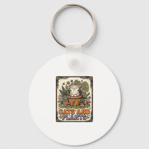 Cats And Plants Cat Plants Cottagecore Vintage Key Ring