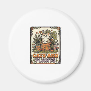 Cats And Plants Cat Plants Cottagecore Vintage Magnet