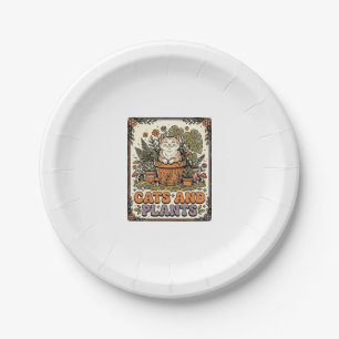 Cats And Plants Cat Plants Cottagecore Vintage Paper Plate
