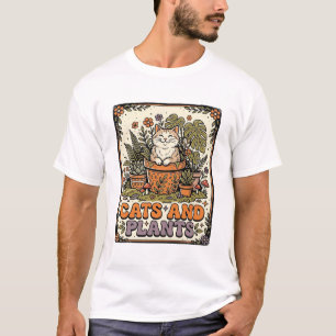 Cats And Plants Cat Plants Cottagecore Vintage T-Shirt