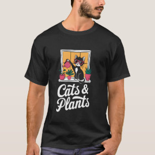 Cats And Plants Cat Watering Plants Plant Lover Ga T-Shirt