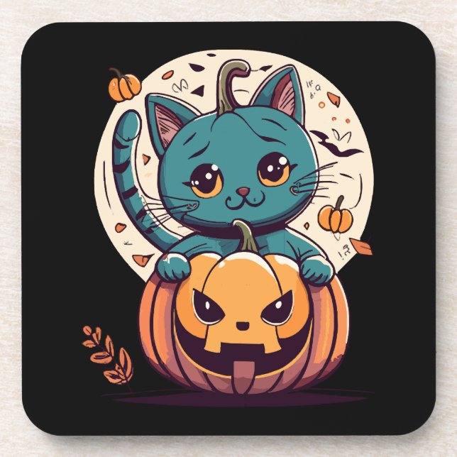 Cats and Pumpkins for a Happy Halloween! Coaster (Front)