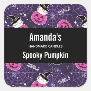 Cats and Pumpkins Halloween Pattern Candle Biz Square Sticker
