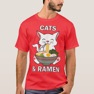 Cats and Ramen Noodles Cute Kitty Japanese Food  T-Shirt