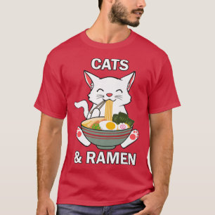Cats and Ramen Noodles Cute Kitty Japanese Food T-Shirt