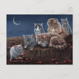 Cats and Rat with strawberries postcard