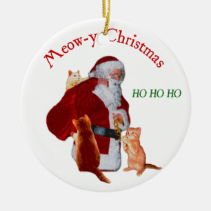 Cats and Santa Ceramic Tree Decoration