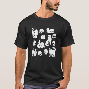 Cats and Skulls Pattern Halloween T-Shirt