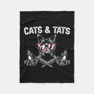 Cats And Tats Inking Tattoo Lover Tattooing Kitty  Fleece Blanket