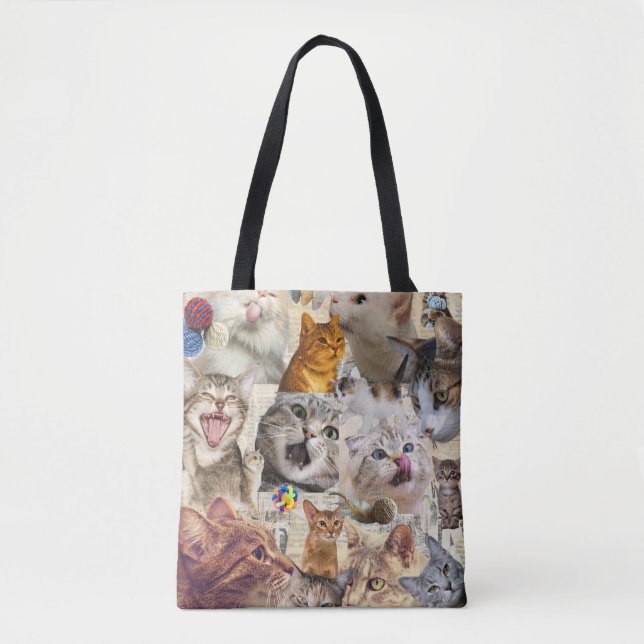 Cats and Toys Collage Tote Bag (Front)