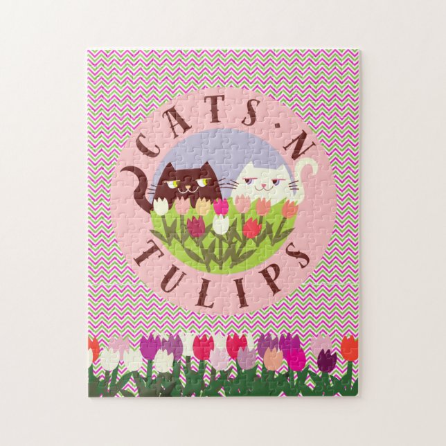 Cats and Tulips Puzzle Cute Cat Floral Gift (Vertical)