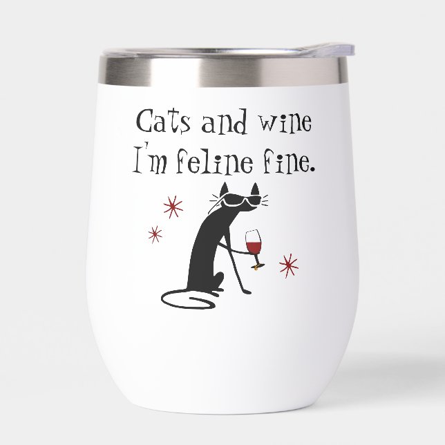 Cats and Wine Feline Fine Wine Pun with Cat (Left)