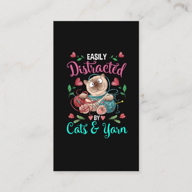 Cats and Yarn Addicted Funny Crochet Woman Business Card (Front)