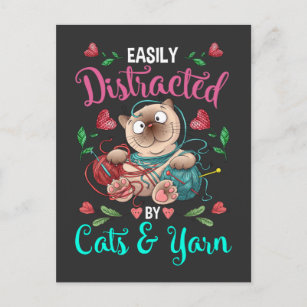 Cats and Yarn Addicted Funny Crochet Woman Postcard