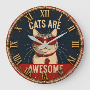 Cats Are Awesome Cool Cat with Red Sunglasses Large Clock
