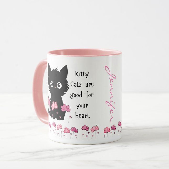 Cats are good for the Heart, Black kitty Mug (Front Left)