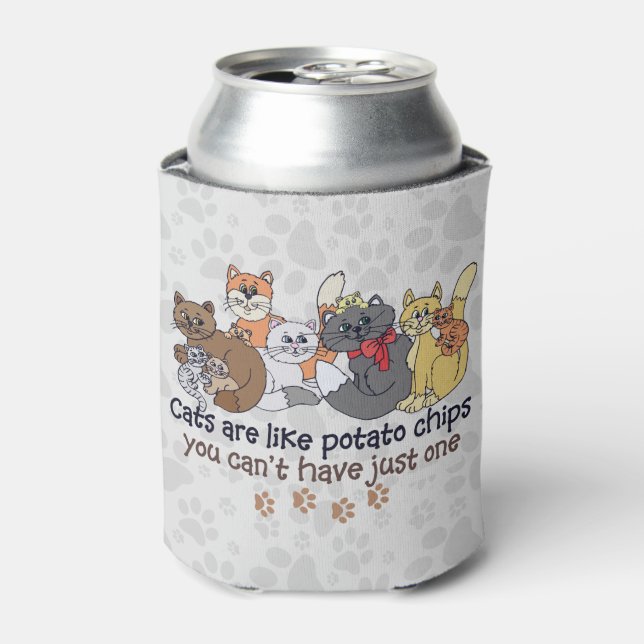 Cats are like potato chips Grey Can Cooler (Can Front)
