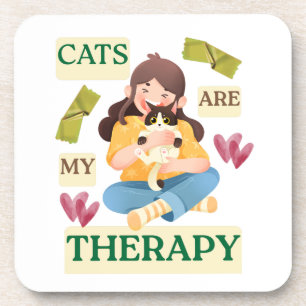 Cats Are My Therapy – Cute Cat Lover Design  Coaster