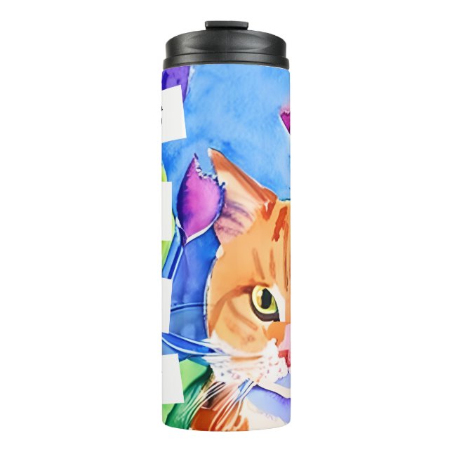 Cats are My Tribe | Orange Cat and Flowers Thermal Tumbler (Front)