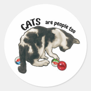 CATS are PEOPLE Too, Artwork of Cat and Marbles Classic Round Sticker
