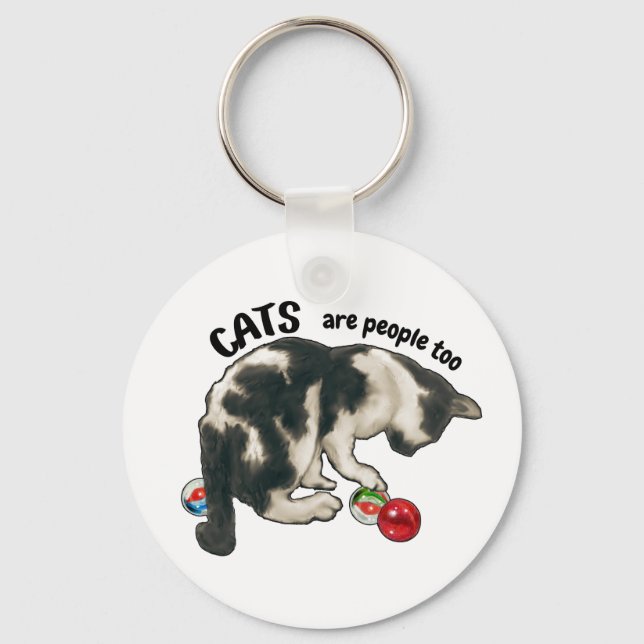 CATS are People Too, Cat and MARBLES Key Ring (Front)