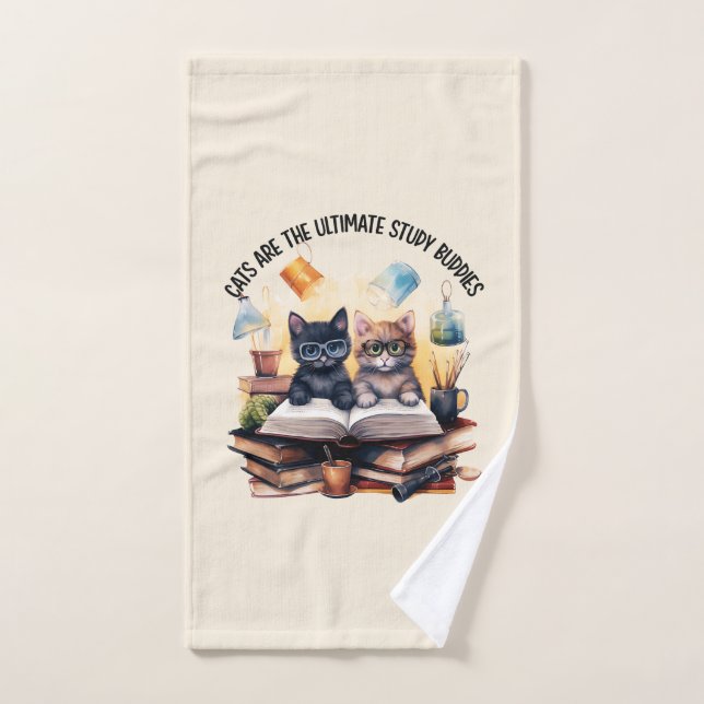 Cats Are The Ultimate Study Buddies Bath Towel Set (Hand Towel)