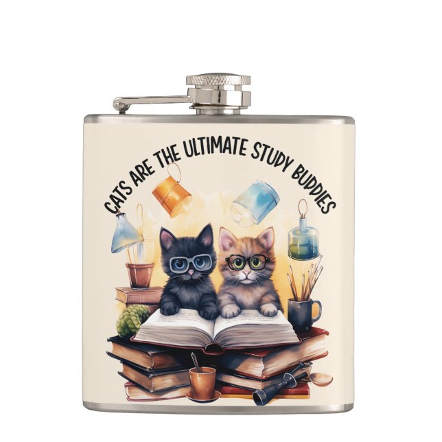 Cats Are The Ultimate Study Buddies Hip Flask (Front)
