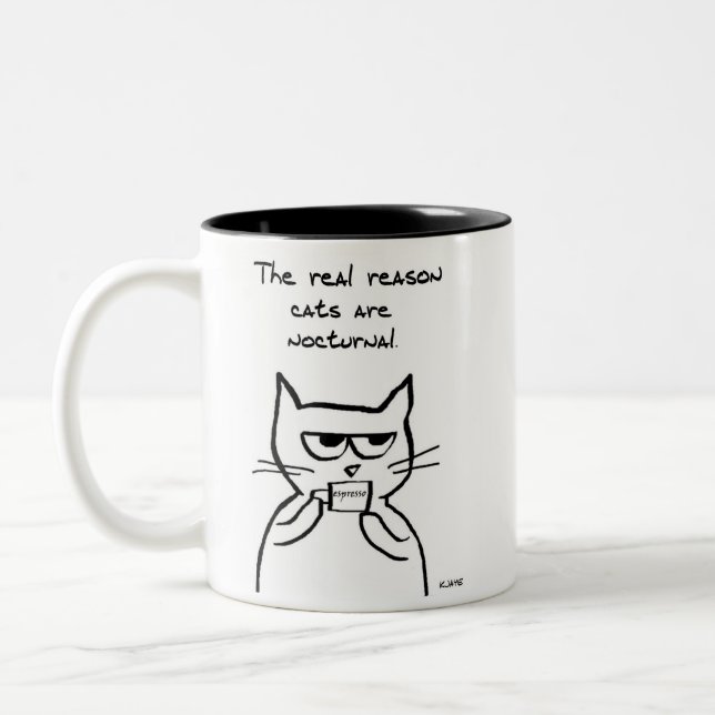 Cats are Up All Night - Funny Cat Coffee Mug (Left)