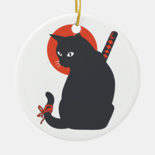 Cats as Warrior Samurai - Choose background colour Ceramic Tree Decoration
