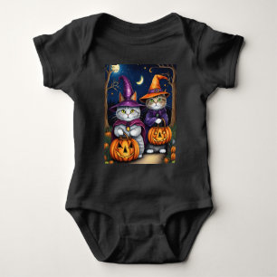 Cats as Witches Cute Halloween Baby Bodysuit