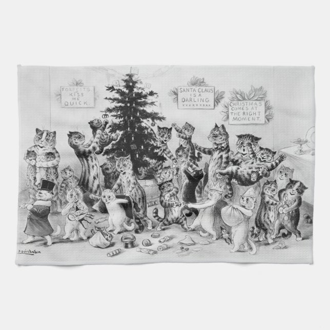 Cats at Christmas Louis Wain Tea Towel (Horizontal)
