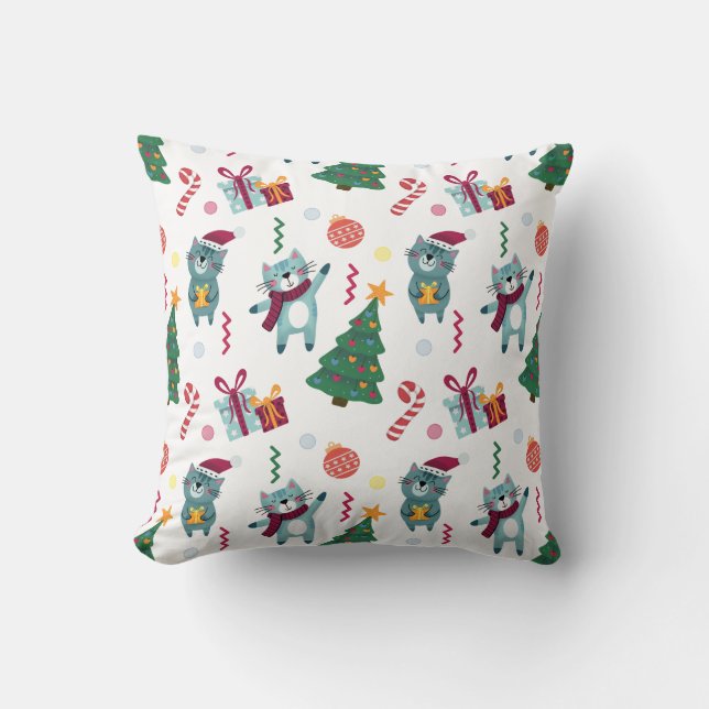 Cats At christmas Whimsical Pattern Cushion (Front)