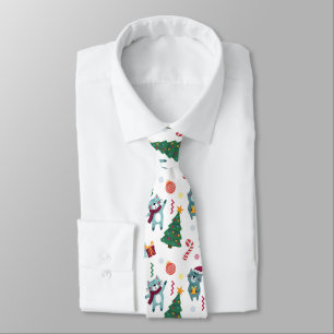 Cats At christmas Whimsical Pattern Tie