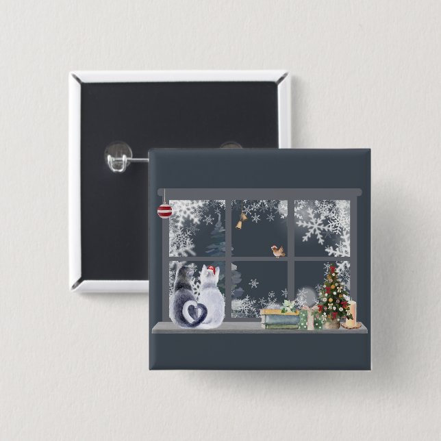 Cats at Christmas Window  15 Cm Square Badge (Front & Back)