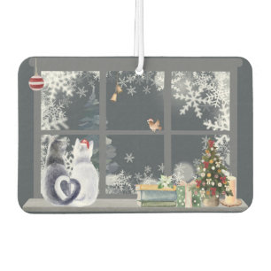Cats at Christmas Window  Car Air Freshener