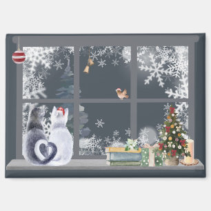 Cats at Christmas Window Magnet