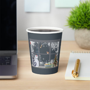 Cats at Christmas Window Paper Cups