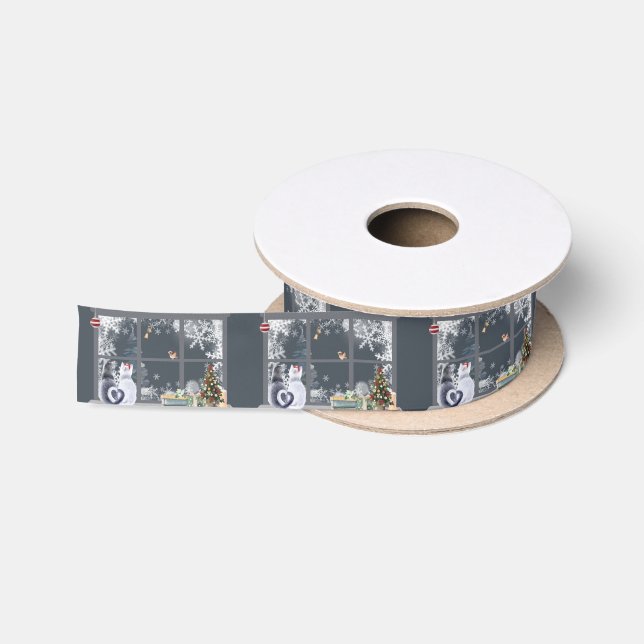 Cats at Christmas Window  Satin Ribbon (Spool)