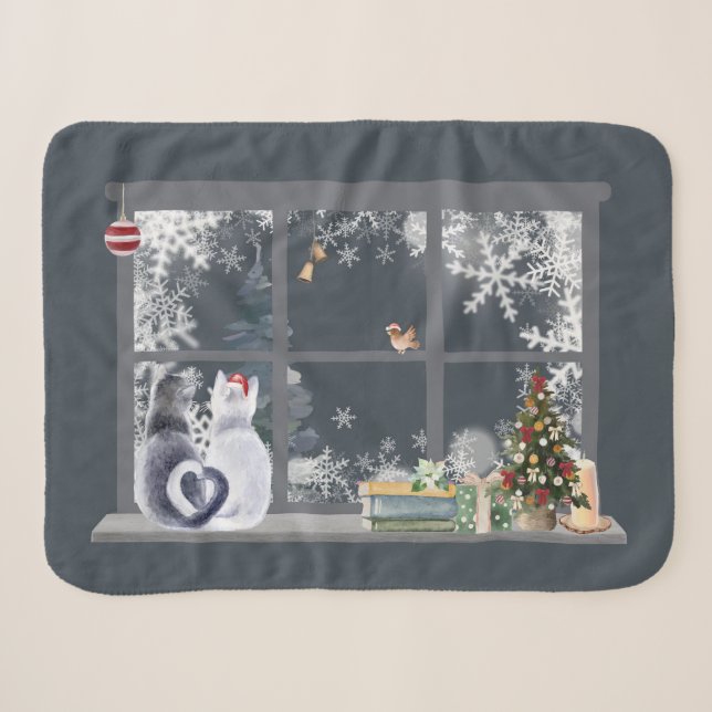 Cats at Christmas Window  Sherpa Blanket (Front (Horizontal))