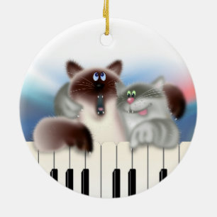 Cats at Piano Ceramic Tree Decoration