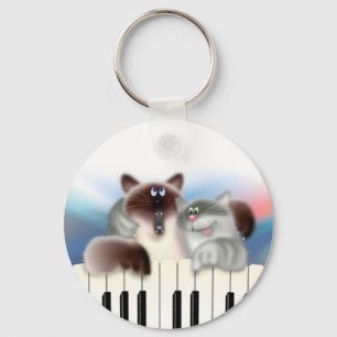 Cats at Piano Key Ring